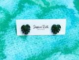 Sparky Dark Green Monstera Leaf Stud Earrings - The Regal Find