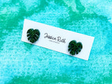 Sparky Dark Green Monstera Leaf Stud Earrings - The Regal Find