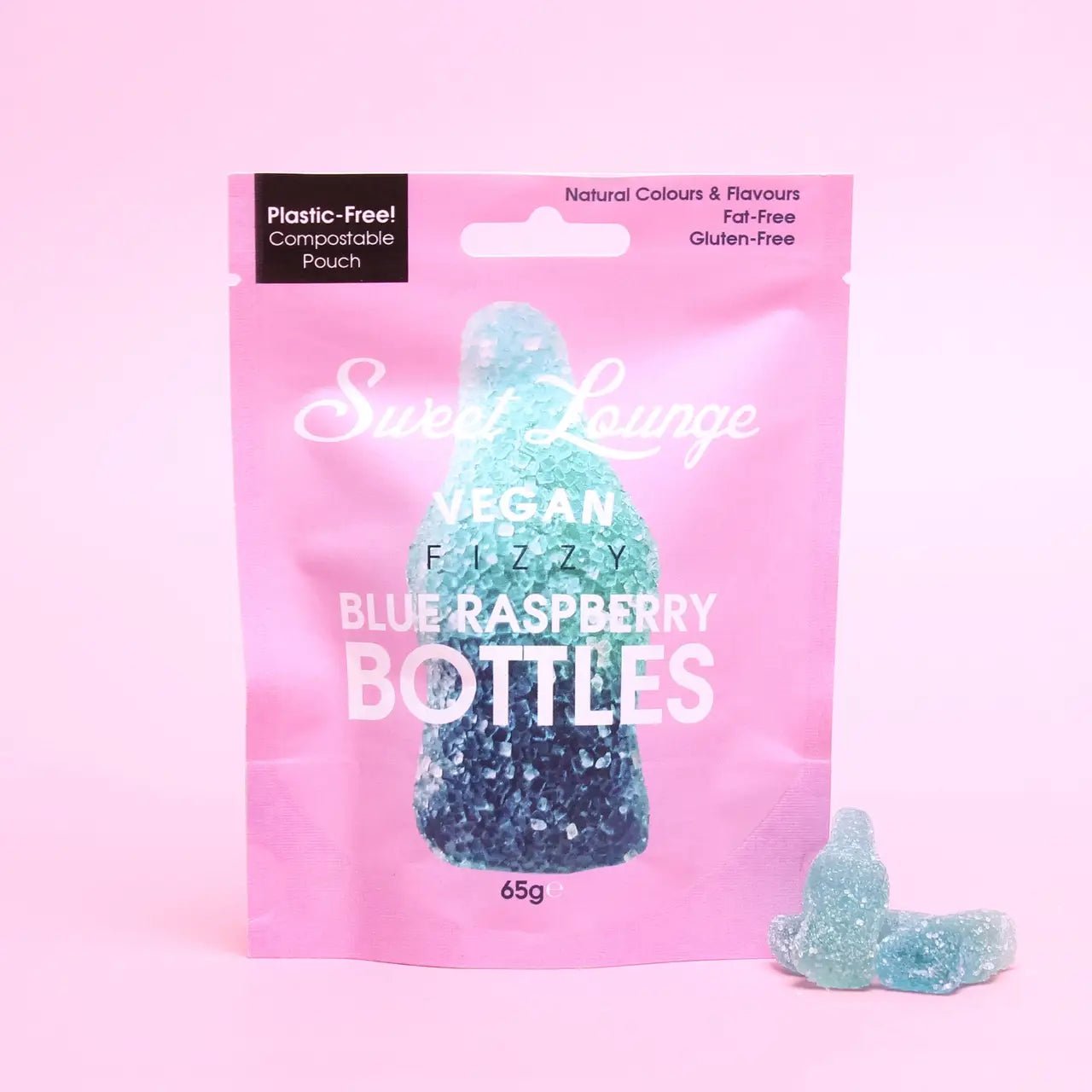 Vegan Fizzy Blue Raspberry Bottles (Plastic-free) 65g - The Regal Find