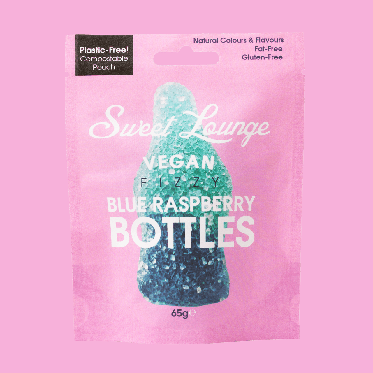 Vegan Fizzy Blue Raspberry Bottles (Plastic-free) 65g - The Regal Find